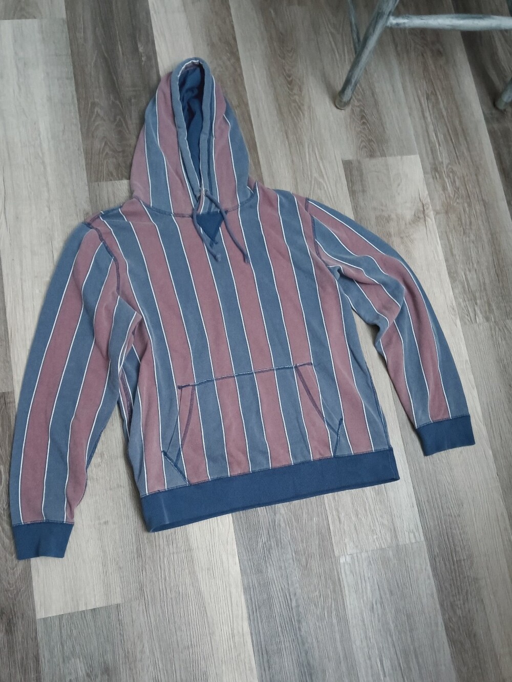 Striped Hooded Men's Sweater - Blue and Dusty Rose Faded Abercrombie And Fitch